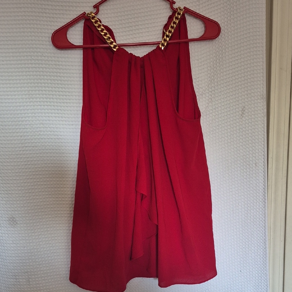 Michael Kors Red Blouse with Gold Chain Straps